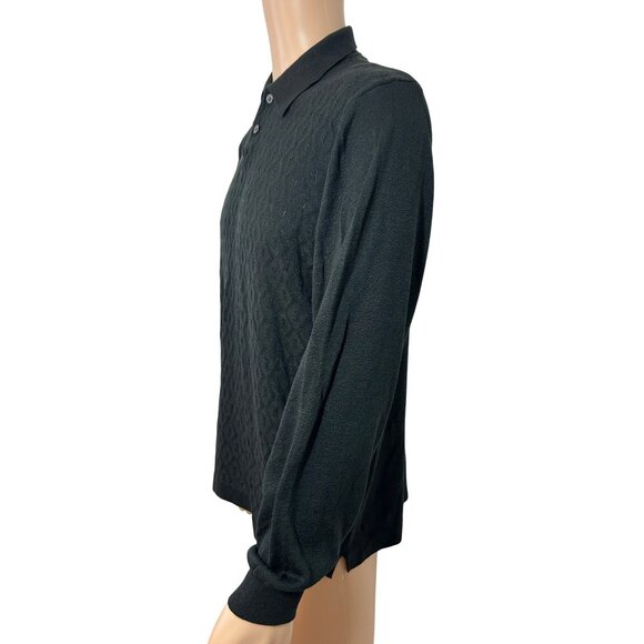 Pronto Uomo Men’s Vtg Black Sweater M Italy Collared 2- Button Geometric Solid - Picture 2 of 14